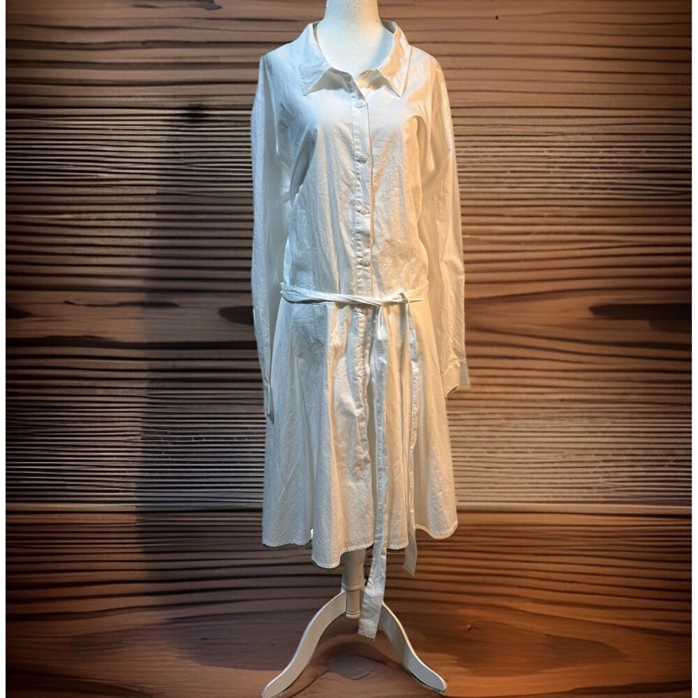 A New Day White Dropped Waist Button Down Dress with Belt & pockets Size 3X NWT